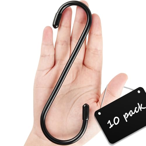 Heavy Duty S Hooks - 10 Pack 6 Inch Vinyl Coated Non-Slip Hooks for Hanging Plants, Clothes, and Tools