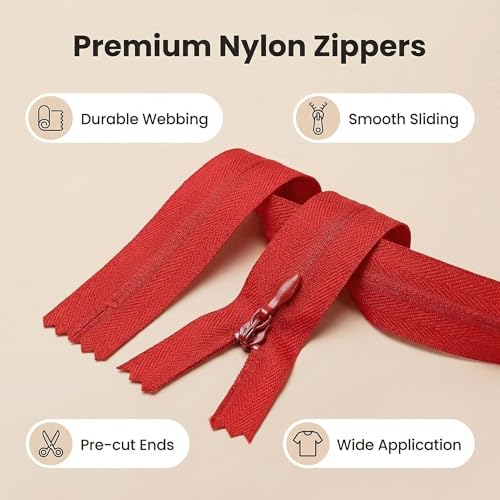 Sawoake 28-Inch Invisible Zippers, Red Nylon Coil 2-Pack