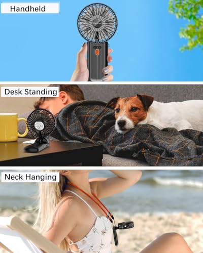 Enituo Portable Handheld Mini Fan - Black, 180° Adjustable, 4 Speeds, 15H Battery Life