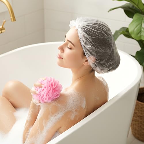 Aphumedc Oversized Disposable Plastic Shower Caps 10 Pcs, XL Waterproof Processing Caps for Long Hair, Braids, and Dreadlocks