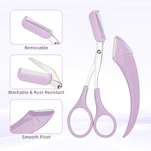 Eyebrow Trimming Scissors with Comb 6-Piece Set - Stainless Steel Brow Trimmer
