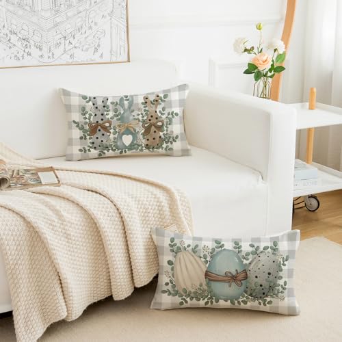 Easter Pillow Covers 12x20 (Set of 2) with Bunny & Eucalyptus Design