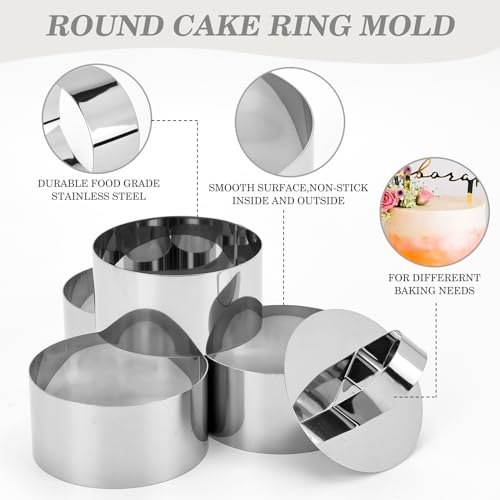 4-Pack 3-Inch Stainless Steel Baking Ring Molds with Pusher for Cake & Pastry Making