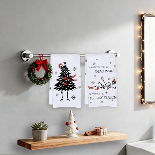 SolarGlory 4-Piece Gothic Christmas Kitchen Towels, Skeleton Dish Towels
