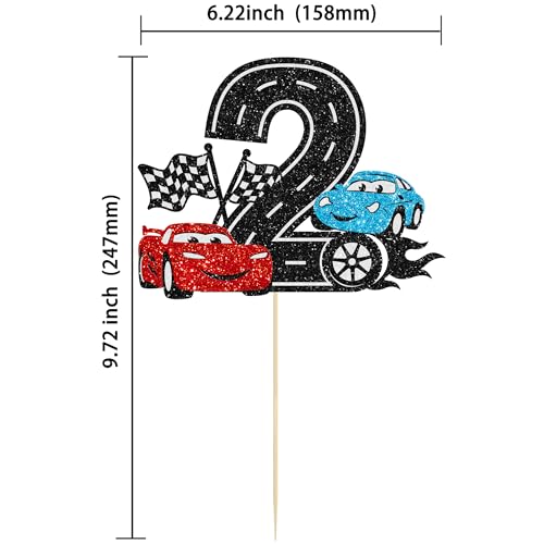 Ephlyn Race Car 2nd Birthday Cake Topper - Glitter Black Two Fast Decor