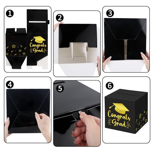 Graduation Card Box 9.1" - Black Gold Money Holder for Class of 2026