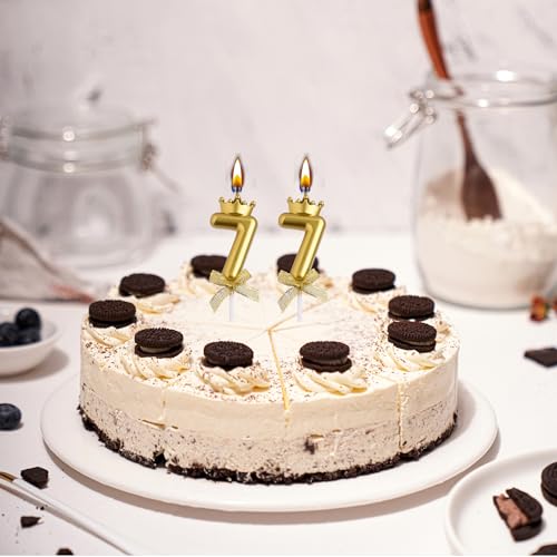 77th Birthday Candle Set - Elegant Smokeless Gold Crown Cake Topper