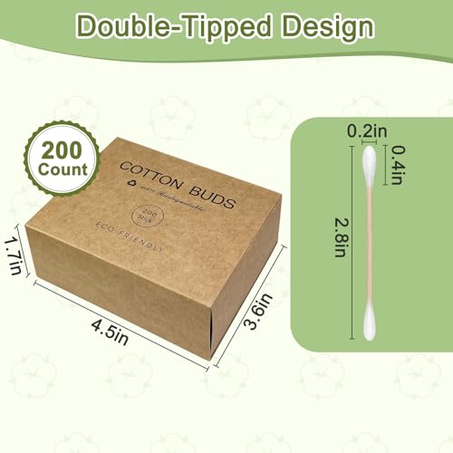 Meanhoo Bamboo Cotton Swabs 200 Count Natural Double Tips Cotton Buds