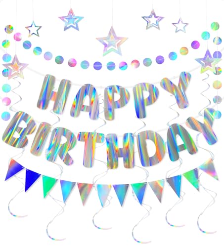 Iridescent Birthday Decorations Set with Happy Birthday Banner