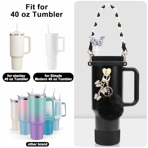 7PCS Cup Accessories Set Including 1 Pcs Water Bottle Handle Strap, 1 Pcs Siliocne Cup Boot, 1 Pcs Resin Butterfly Straw Cover, 2 Pcs Butterfly & Hairball Charms for Stanley Cup Tumbler