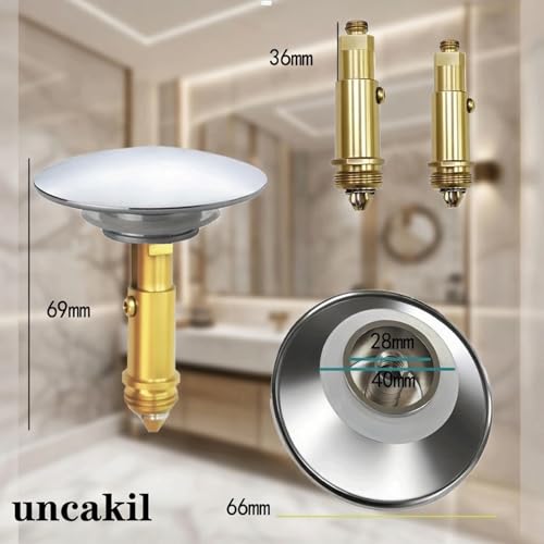 Golden Pop Up Sink Drain Stopper, 66mm Click Clack Plug Replacement