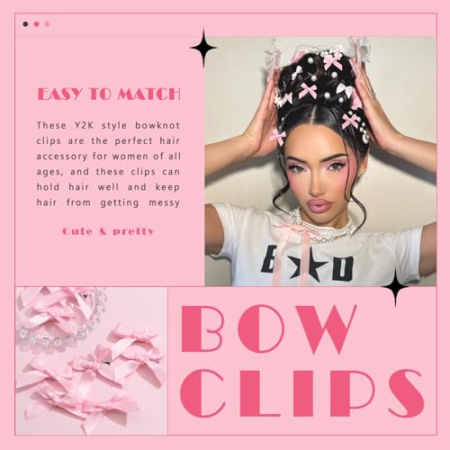 30PCS Pink Satin Bow Hair Clips Mini Bowknot Barrettes for Women Girls