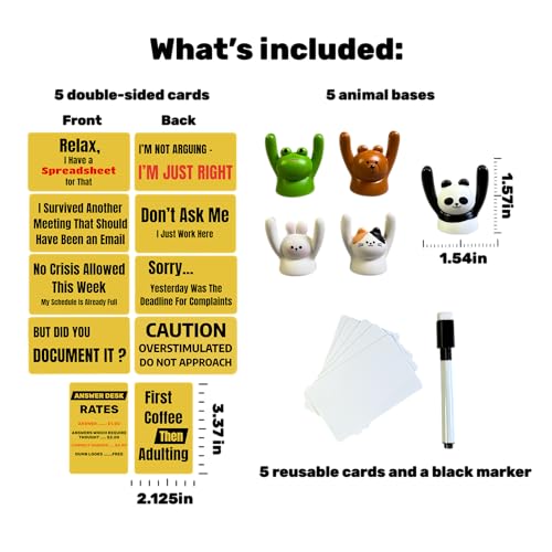 Funny Office Desk Sign Set A with 5 Animal Holders & Quotes
