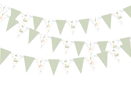 Goose Pennant Banner - 3Pcs Green Gingham Bunting Flags for Parties