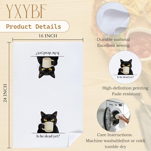 YXYBF Is He Dead Yet? Funny Black Cat Kitchen Hand Towel 16x24 Inches - Cat Lover Gift