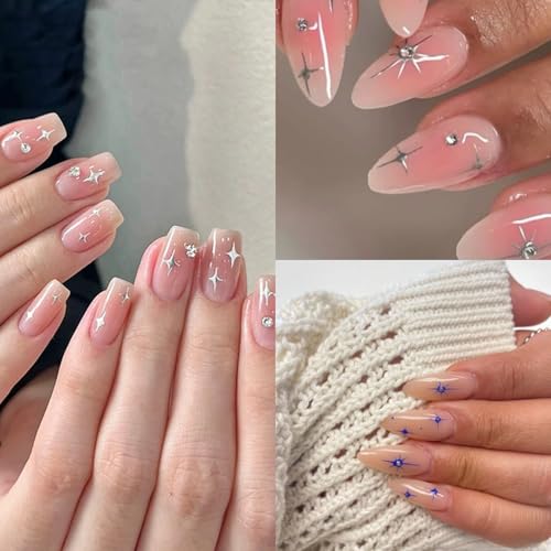 Star Nail Stickers 6 Sheets Self-Adhesive Holographic Gold Silver Decals