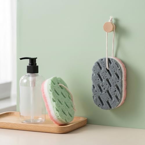 Exircy 3-Layer Exfoliating Bath Sponges - Soft Body Scrubber 2-Pack