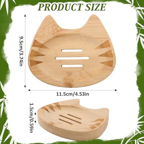 LIKEYO Cat Bamboo Soap Dish Self Draining for Shower & Bathroom