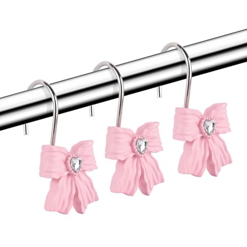 Diamond Pink Shower Curtain Hooks - 12 Pack for Bathroom Decor