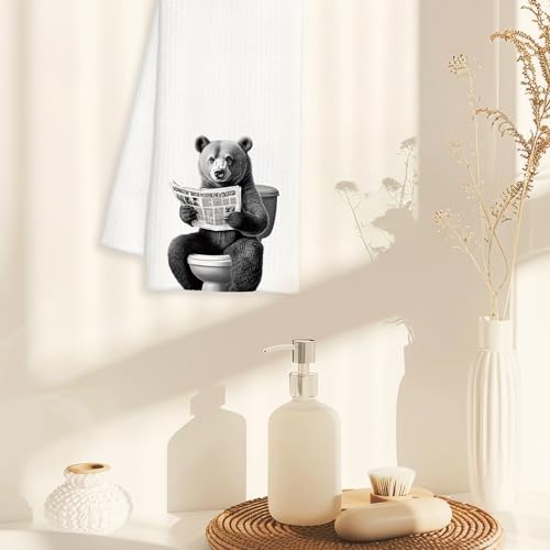 Funny Bear Hand Towels - Decorative Chenille Bath Towels, 16x24 Inch