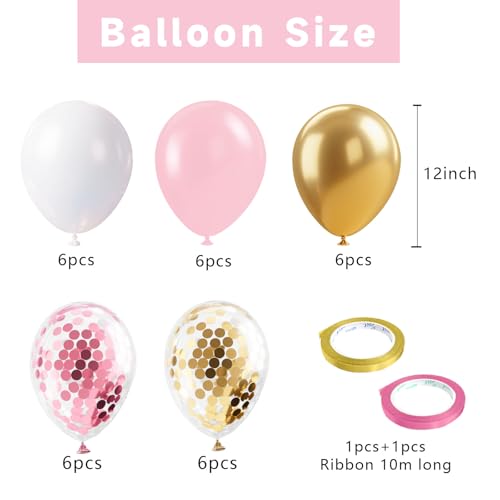 Pink Gold Balloons Set for Birthday Party Decorations - 12In Pastel Balloon Garland with Variation Pink&Gold&White
