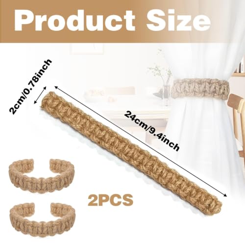 Handmade Boho Curtain Tiebacks - Adjustable Jute Holdbacks (2 Pack)