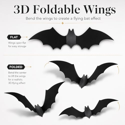 120 Pcs 3D Black Bat Wall Decals for Halloween Decor