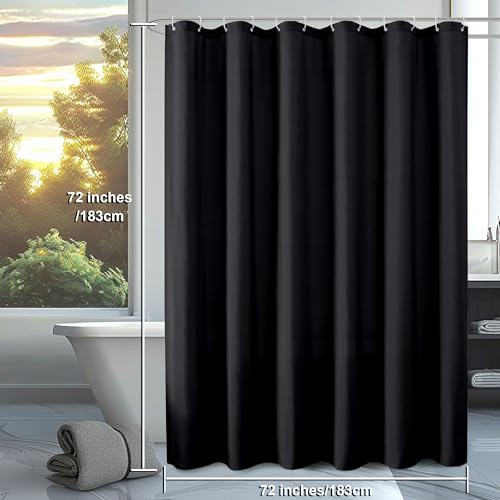 OVZME Black Fabric Shower Curtain Set, 72x72, Water Repellent