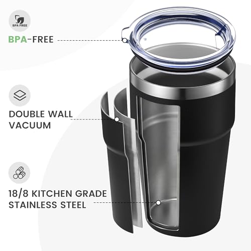 MEWAY 16oz Black Tumbler - Double Wall Insulated Travel Mug