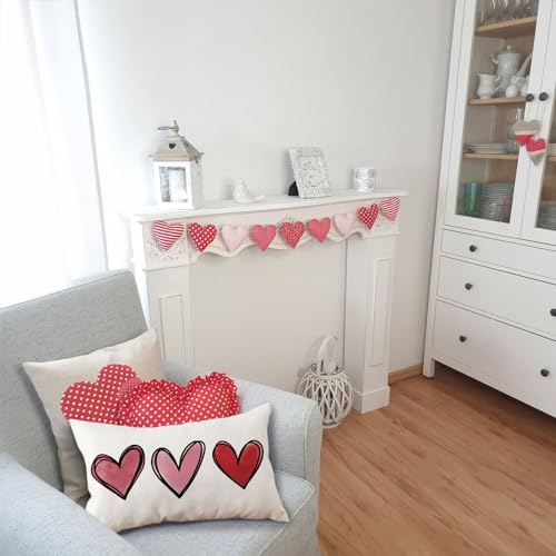 Valentines Day Heart Lumbar Pillow Cover 12x20 Pink Soft Polyester