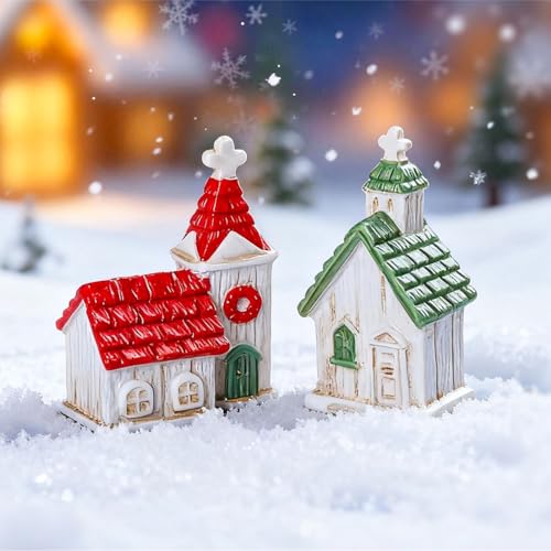 Set of 8 Mini Christmas Village Figurines - Santa, Snowman, Houses & Gnome Ornaments - Village Themed