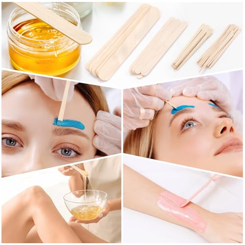 EWVVSS 500 Pcs Wooden Wax Applicator Sticks Assorted Sizes for Hair Removal