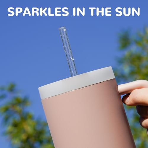 NiHome 12-Pack 12" Glitter Reusable Straws for Stanley 40oz Tumbler + Brushes