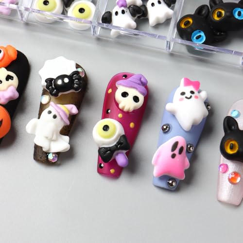 Halloween Nail Art Charms 12 Grids 3D Pumpkin Ghost Resin Gems