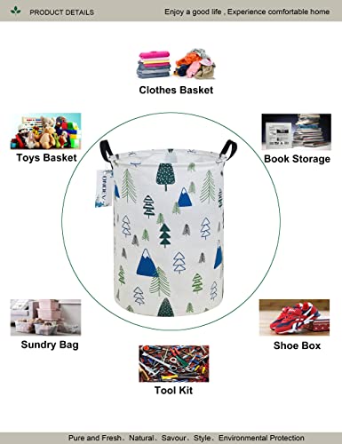 Forest Round Laundry Hamper - Waterproof Cotton Canvas Storage