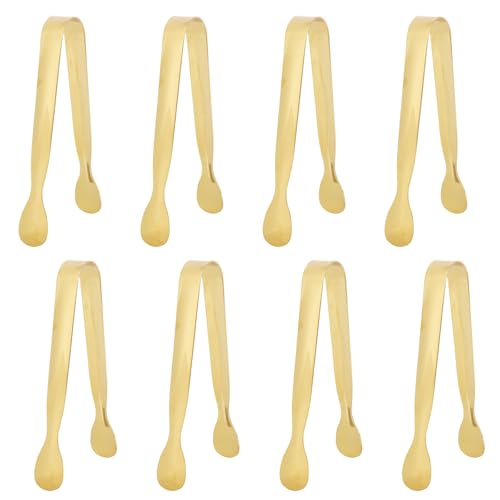 BOXOB 8-Piece Mini Kitchen Tongs 4.3in Gold Stainless Steel Small Serving Tongs