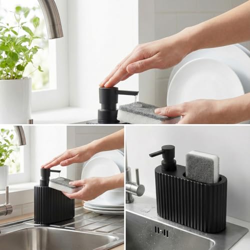 Matte Black 2-in-1 Dish Soap Dispenser with Sponge Holder