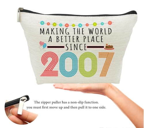 19th Birthday Makeup Bag for Girls - Funny 2007 Milestone Cosmetic Pouch