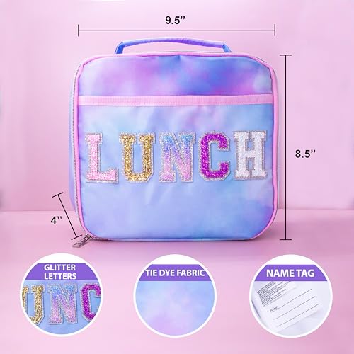 FROG SAC Girls Tie Dye Lunch Bag - Insulated & Glitter Varsity Patch