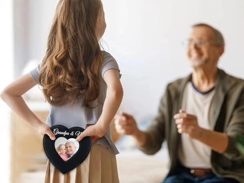 Heart-Shaped Leather Picture Frame for Grandpa - 4x4 Photo