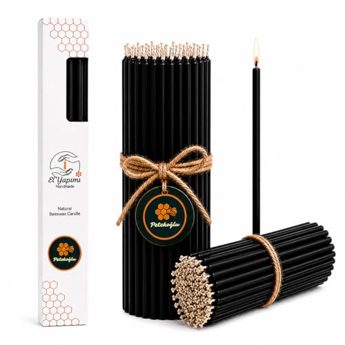 Petekoğlu 15-Pack Beeswax Taper Candles – Handcrafted Black Slim Candles