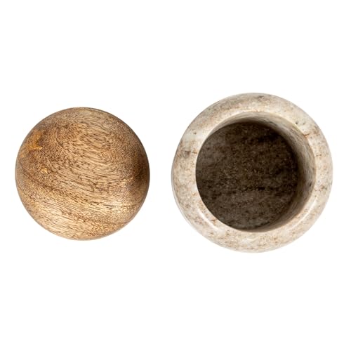 Marble & Mango Wood Pinch Pot Canister with Lid - Natural