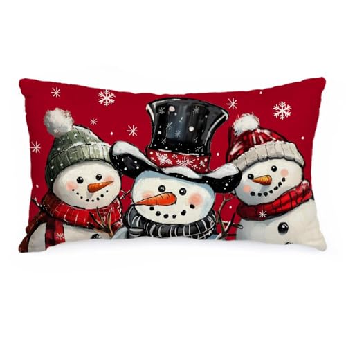 AACORS Christmas Pillow Cover 12x20 Inch - Snowmen & Snowflakes Decor