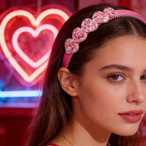 Red Sequin Heart Headband Glitter Hair Band for Valentine's Day Party