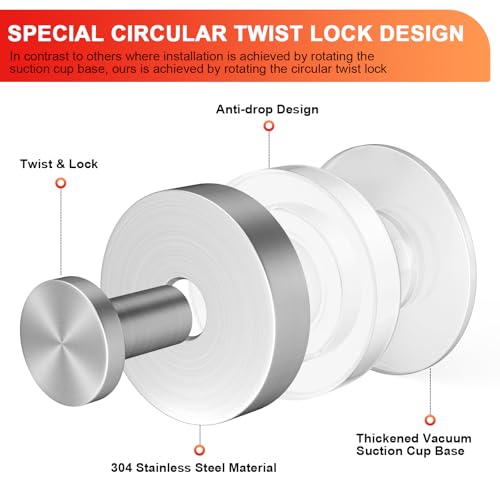 Canareen 2-Pack Suction Cup Stainless Steel Towel Hooks for Bathroom & Kitchen