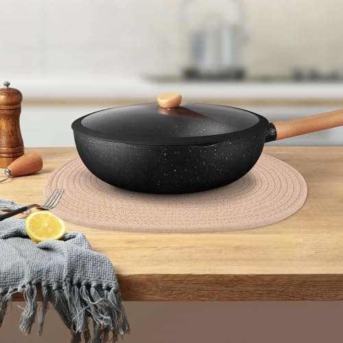 Brown Handmade Boho Placemats Set of 6 Oval - Natural Woven Cotton Farmhouse Table Mats for Dining, Fall, Halloween, Thanksgiving, Christmas