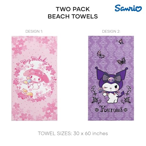 Northwest Sanrio Beach Towel, Kuromi & My Melody, 2-Pack Oversized Pool Towels Set, Fast-Drying and Sand-Resistant, 30x60 Inches