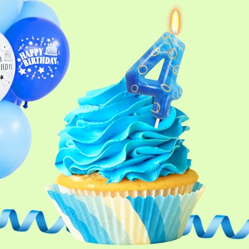 Number 4 Birthday Candle - Blue Hedgehog Theme Cake Topper for Kids