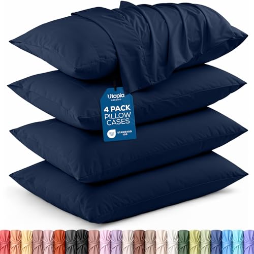 Queen Size Pillow Cases Set of 4 - Ultra Soft Navy Pillow Covers