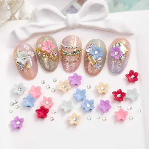 72Pcs 3D Flower Nail Charms Colorful Floral Resin Rhinestones for Manicure